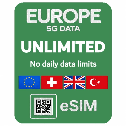 eSIM Unlimited Data  — Europe, UK, Switzerland, Turkey