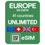 eSIM Unlimited Data 41  — Europe, UK, Switzerland, Turkey